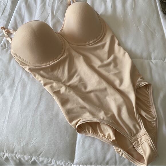 FLEXEES Nude One Piece Underwire Dress Shapewear Bodysuit, 38D, Removable Straps - Picture 1 of 7